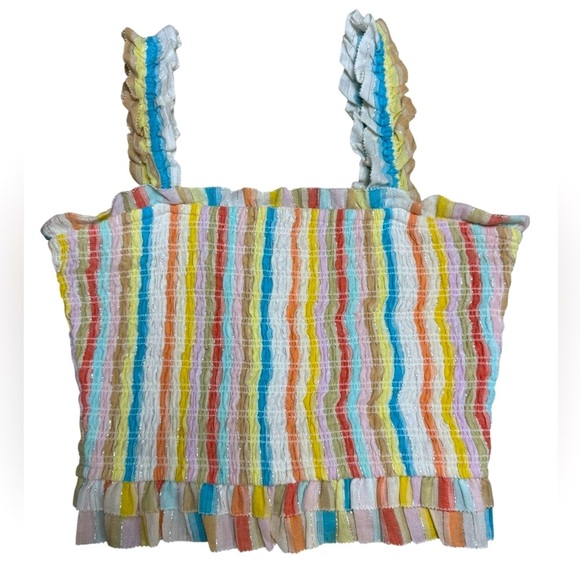 Saylor Rainbow Stripe Smocked Crop Top Ruffle Straps Size S - Picture 1 of 6